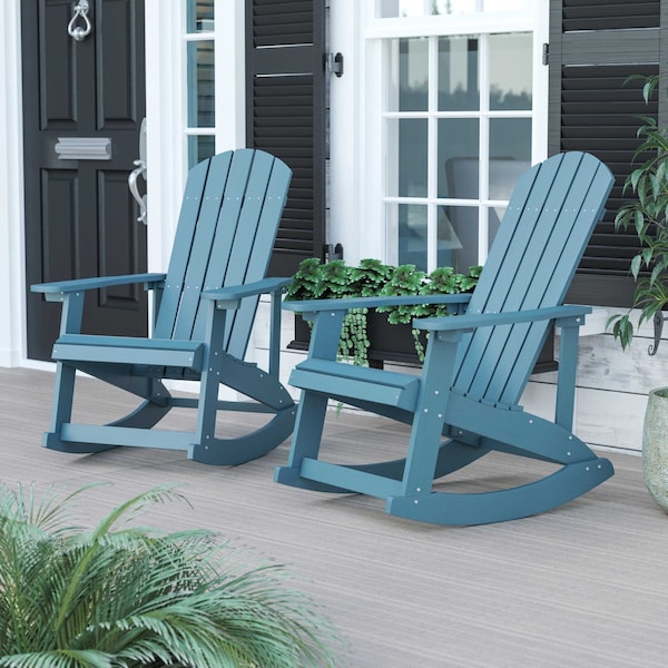 Flash Furniture 2 PK Sea Foam Poly Resin Adirondack Rocking Chairs JJ-C14705-SFM-2-GG - main